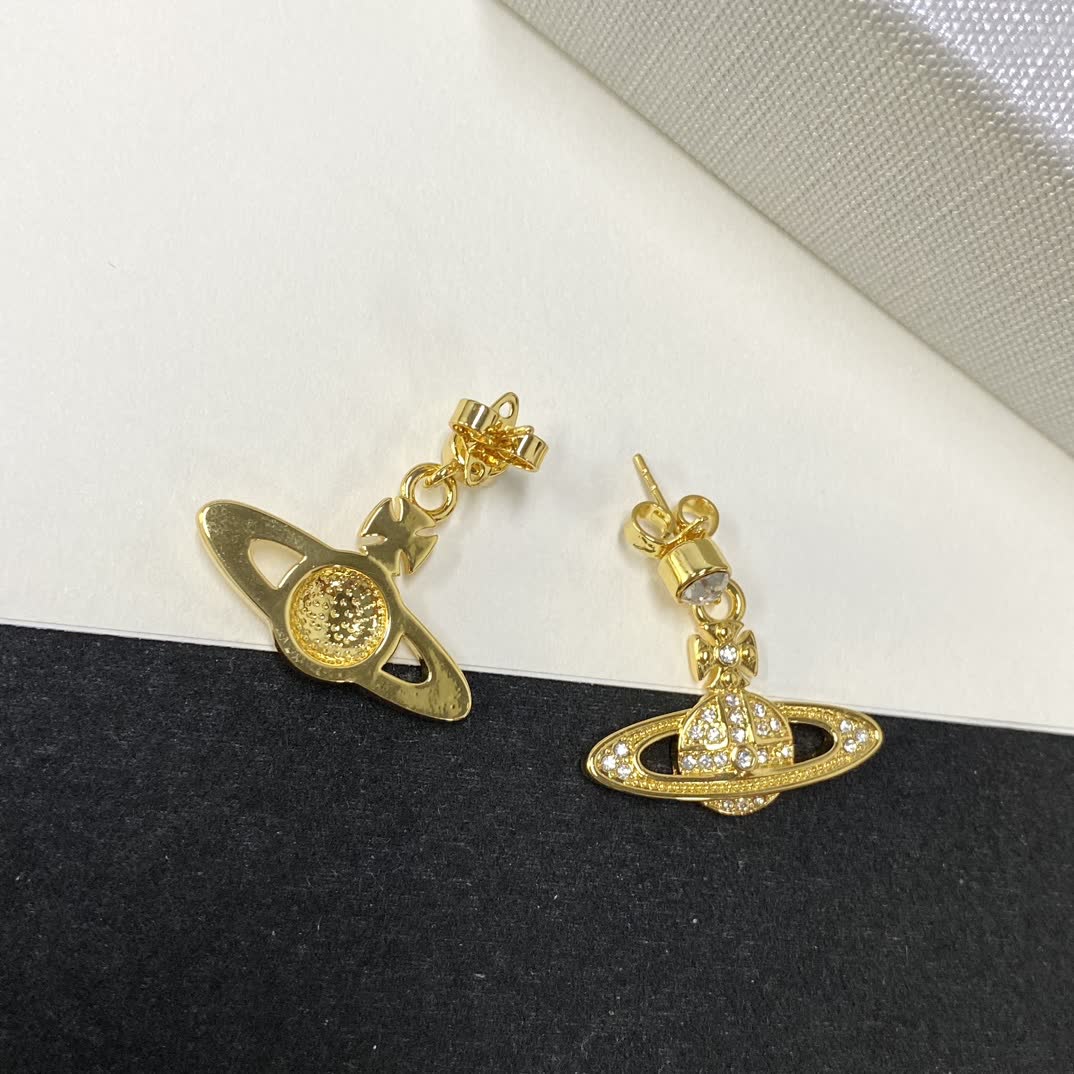 Vivienne Westwood Gold Saturn Ring Earrings with Crystal Accents